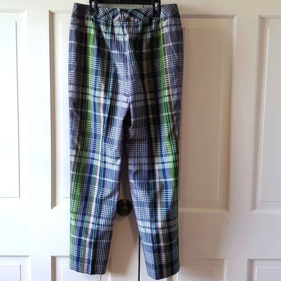 TALBOTS VINTAGE PLAID SILK COTTON BLEND PANTS HIGH RISE BLUE GREEN SIZE 6 FALL - Picture 2 of 9